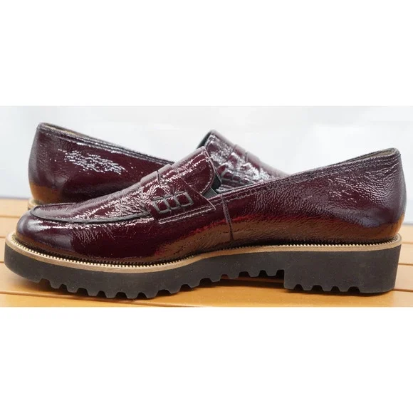 Paul Green Platform Loafers in a wine-colored crinkled patent leather Size 10 - Picture 9 of 12